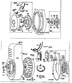 Flywheel Assembly And Rewind Starter Diagram and Parts List for 19D-FB 0010 - 0030 Briggs and Stratton Engine